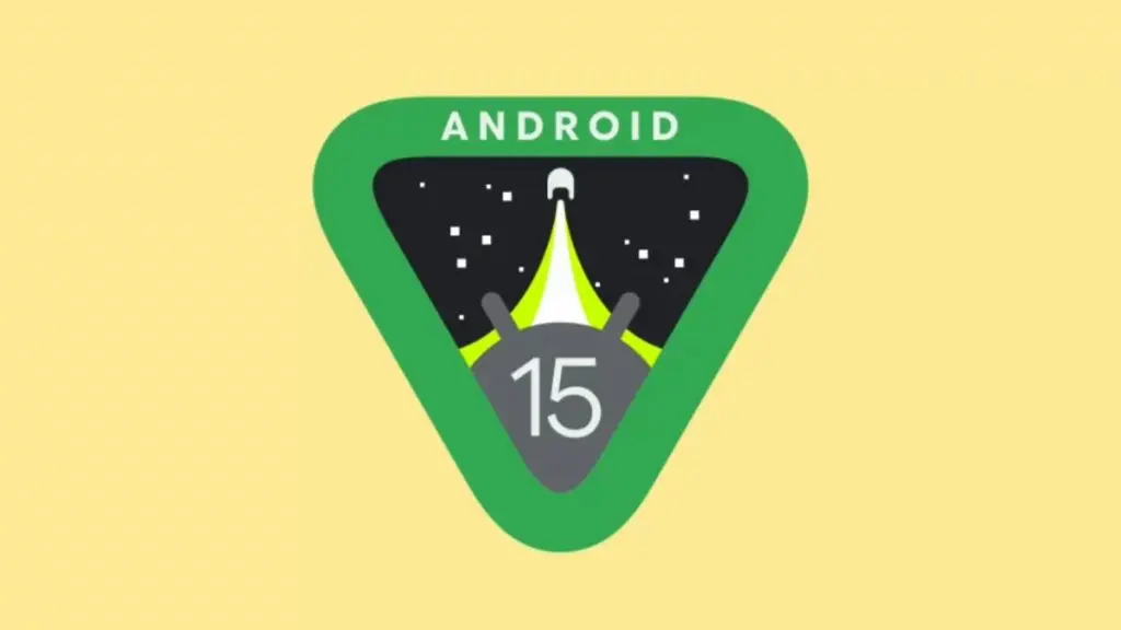 Android 15 logo against a yellow background