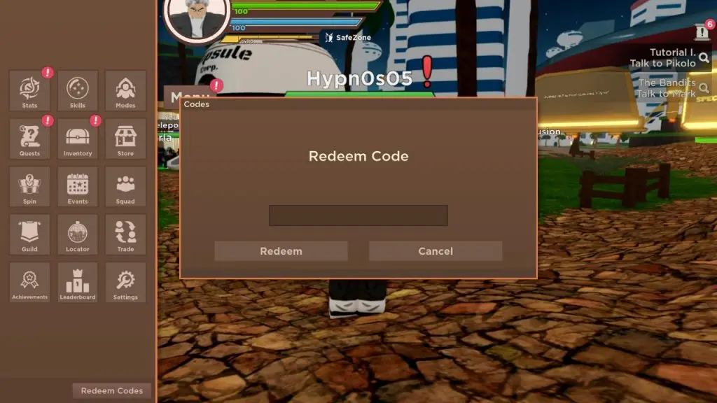 Using codes in Dragon Blox