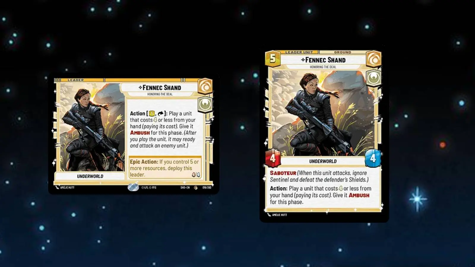 Fennec Shand Leader card in Star Wars Unlimited