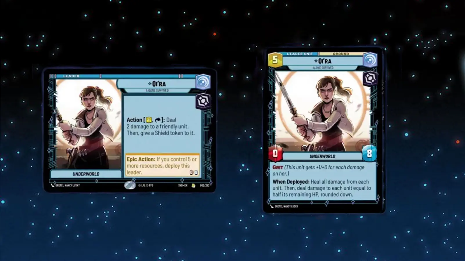 Qi'ra Leader card in Star Wars Unlimited