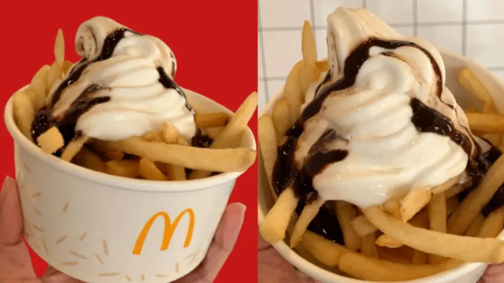 A Mcdonalds sundae with fries