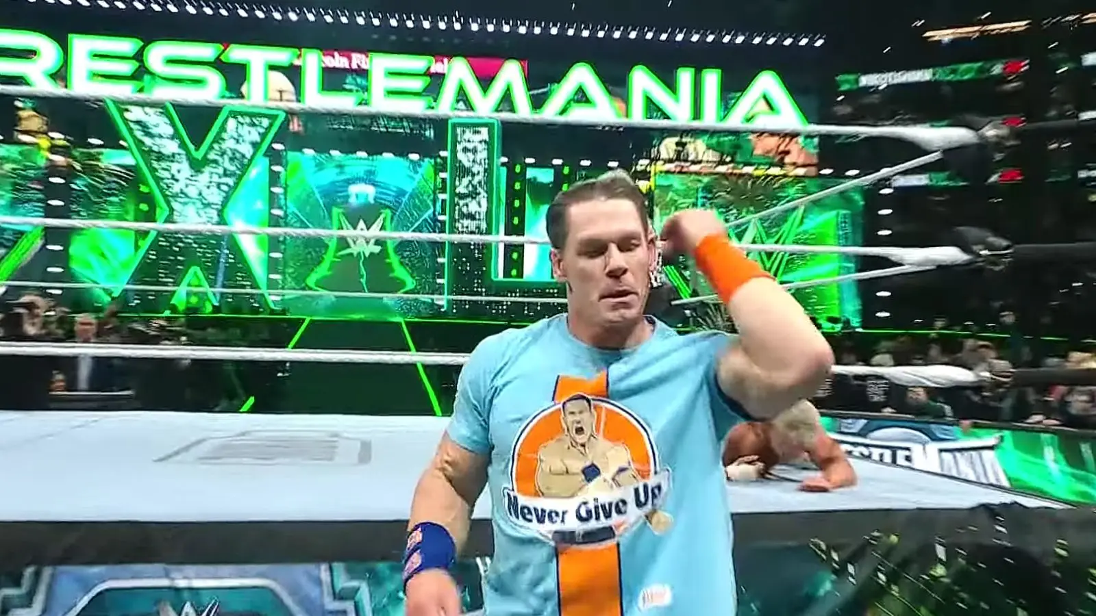 John Cena performing at WrestleMania 40.