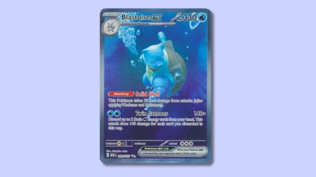 Blastoise ex (200/165) Pokemon card.