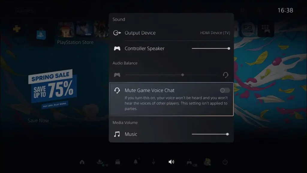 Screenshot of the voice chat settings on the PS5.