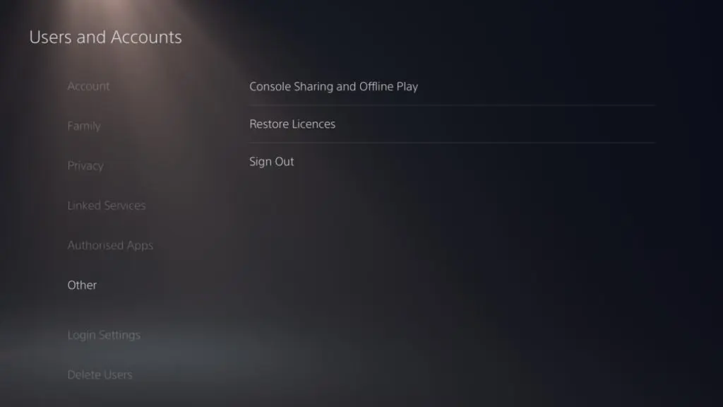 A screenshot of the PS5 settings.