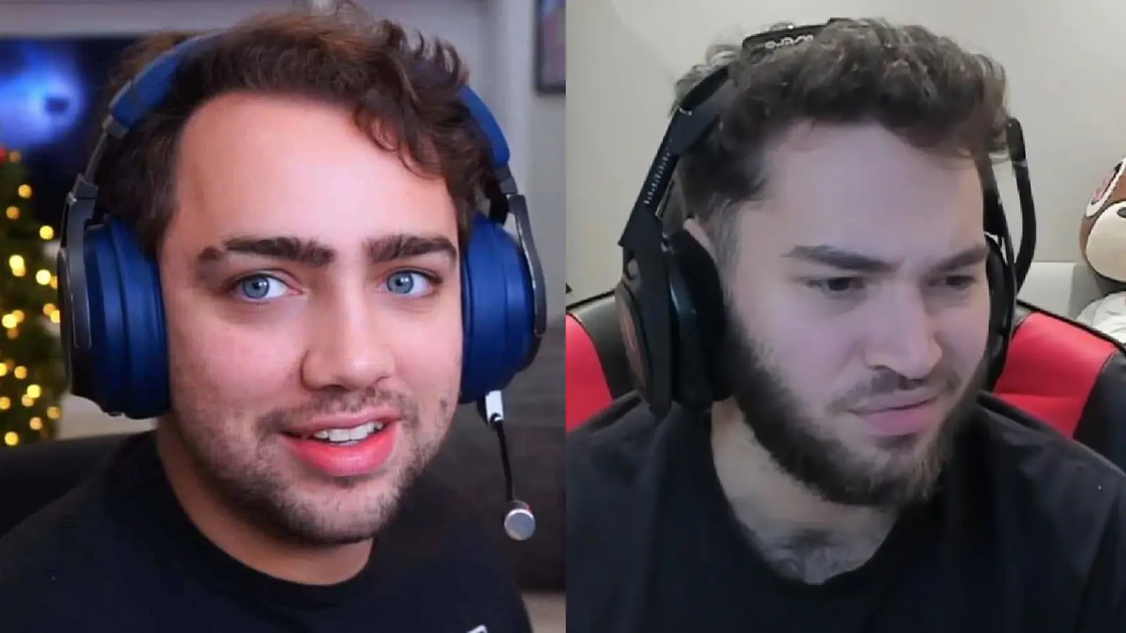 Streamers Mizkif and Adin Ross sat at desk