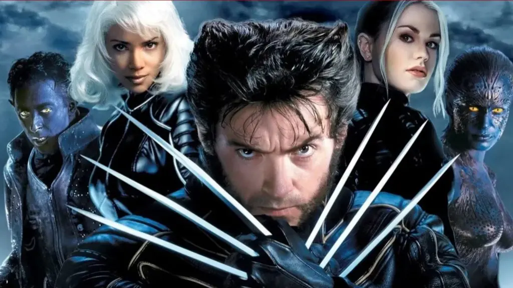 Wolverine, Storm, Rogue, Mystique and Nightcrawler pose on the poster of X2.