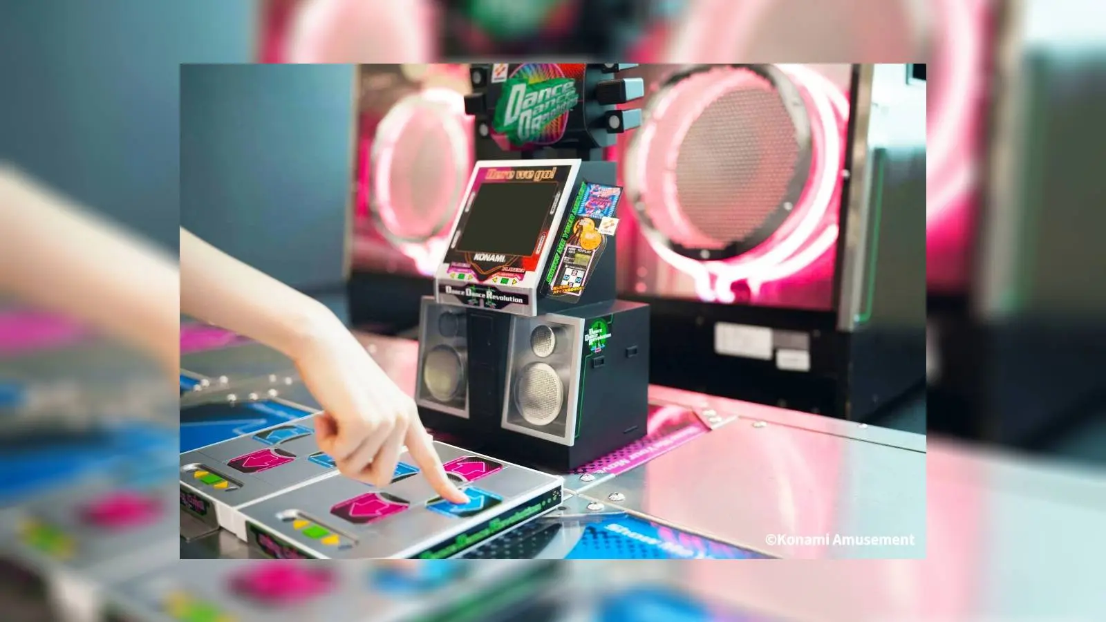 Dance Dance Revolution mini cabinet in use