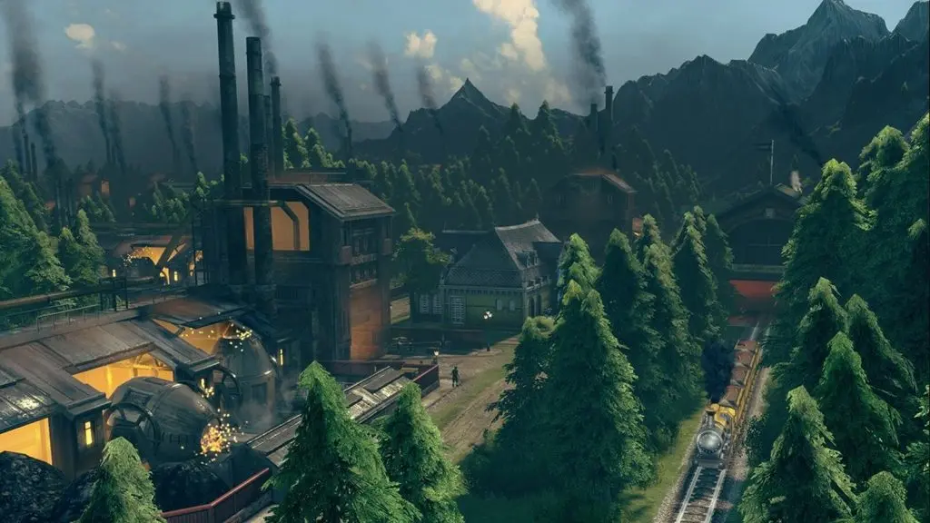 Factories churn out smoke in Anno 1800