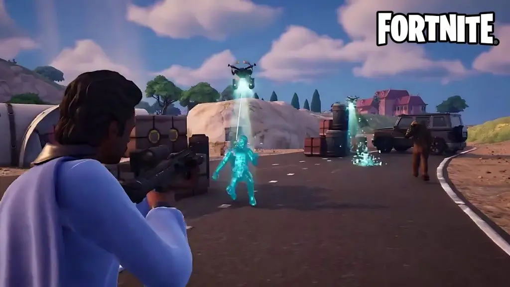 Lando fighting Stormtroopers in Fortnite