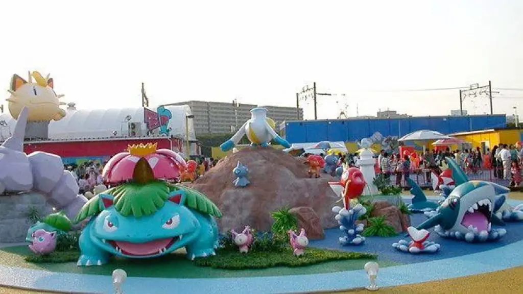 A photograph shows the old PokePark in Japan from 2005, with rides and attractions based on many different Pokemon