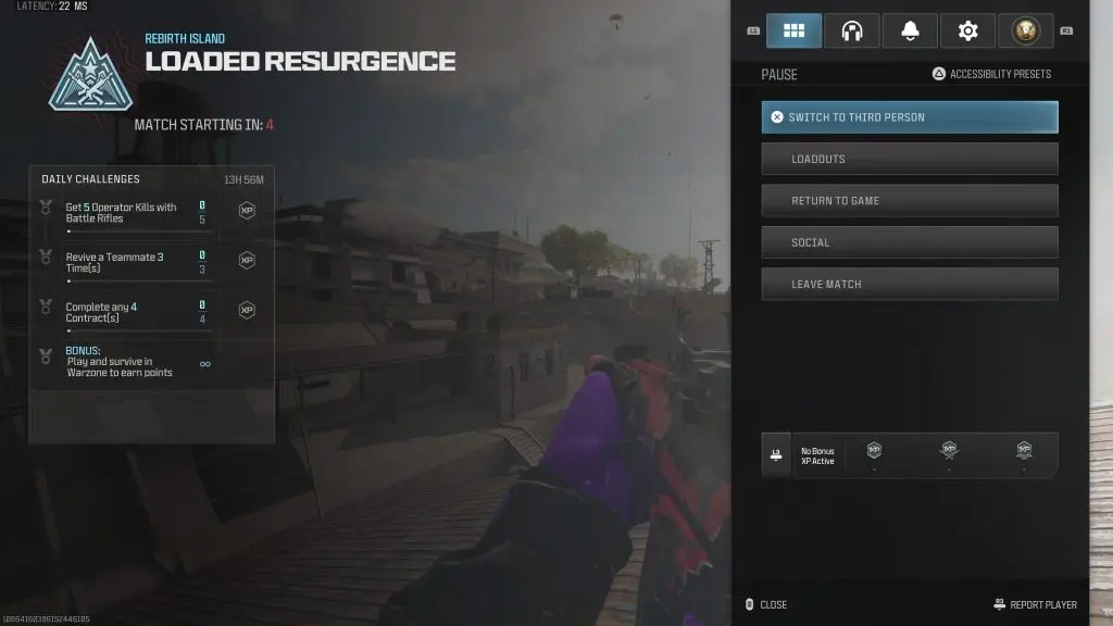 Third Person menu screen in Warzone Rebirth Island