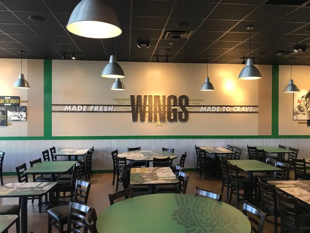 Inside a Wingstop restaurant.