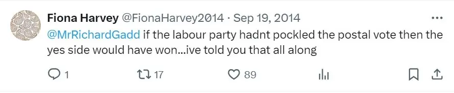 A screenshot of Fiona Harvey's tweet to Richard Gadd