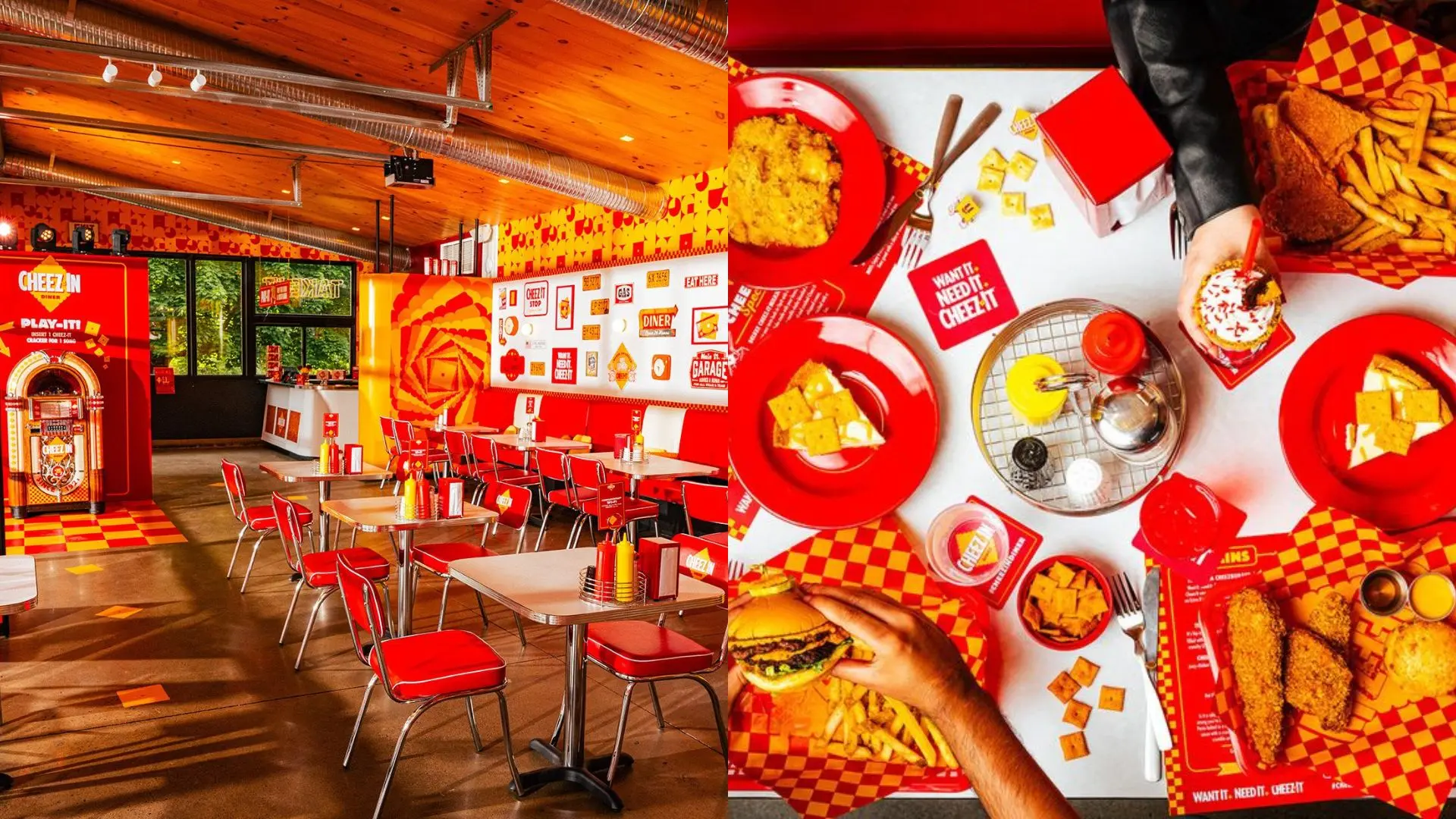 cheez-it diner interior and food