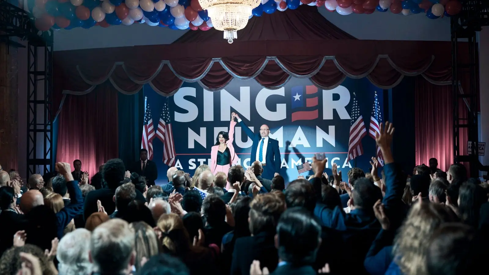 Victoria Neuman at a political event in The Boys Season 3.