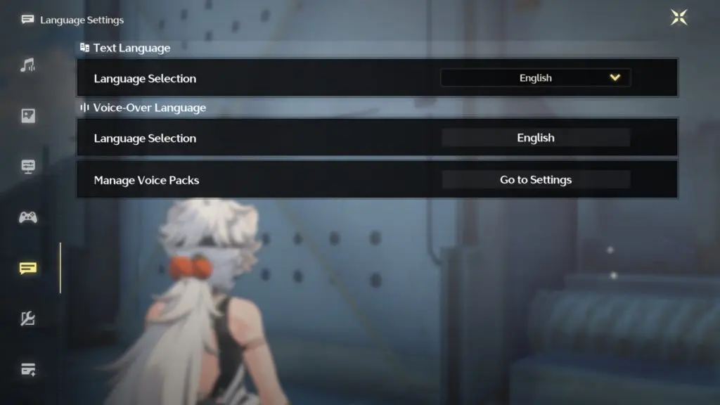 A screenshot featuring language options in Wuthering Waves.