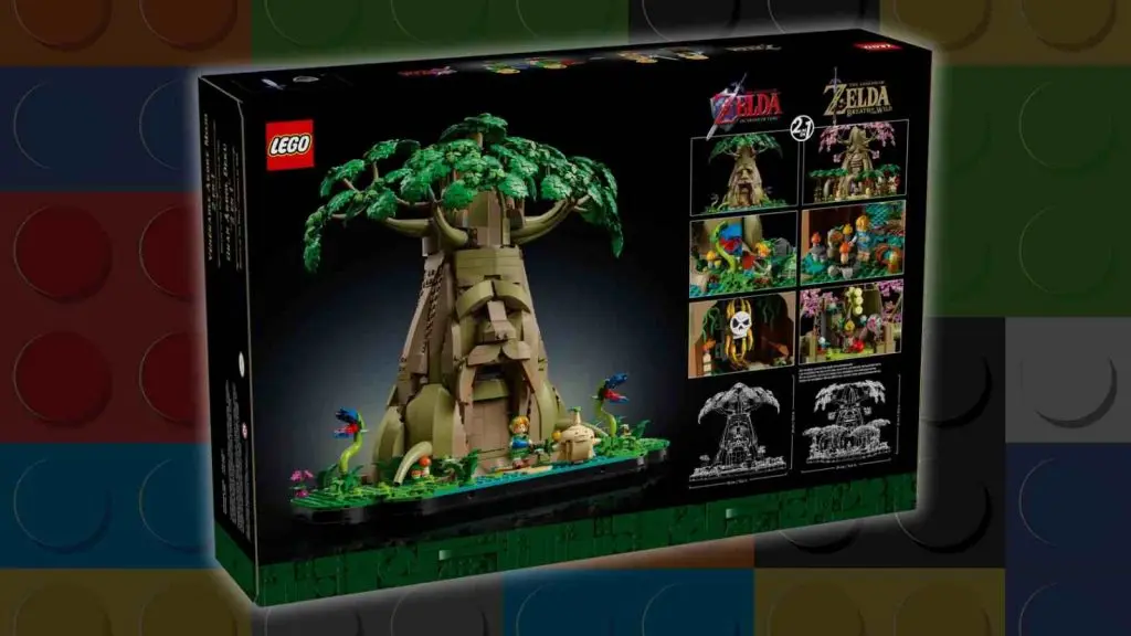 The LEGO Legend of Zelda Great Deku Tree on a LEGO background