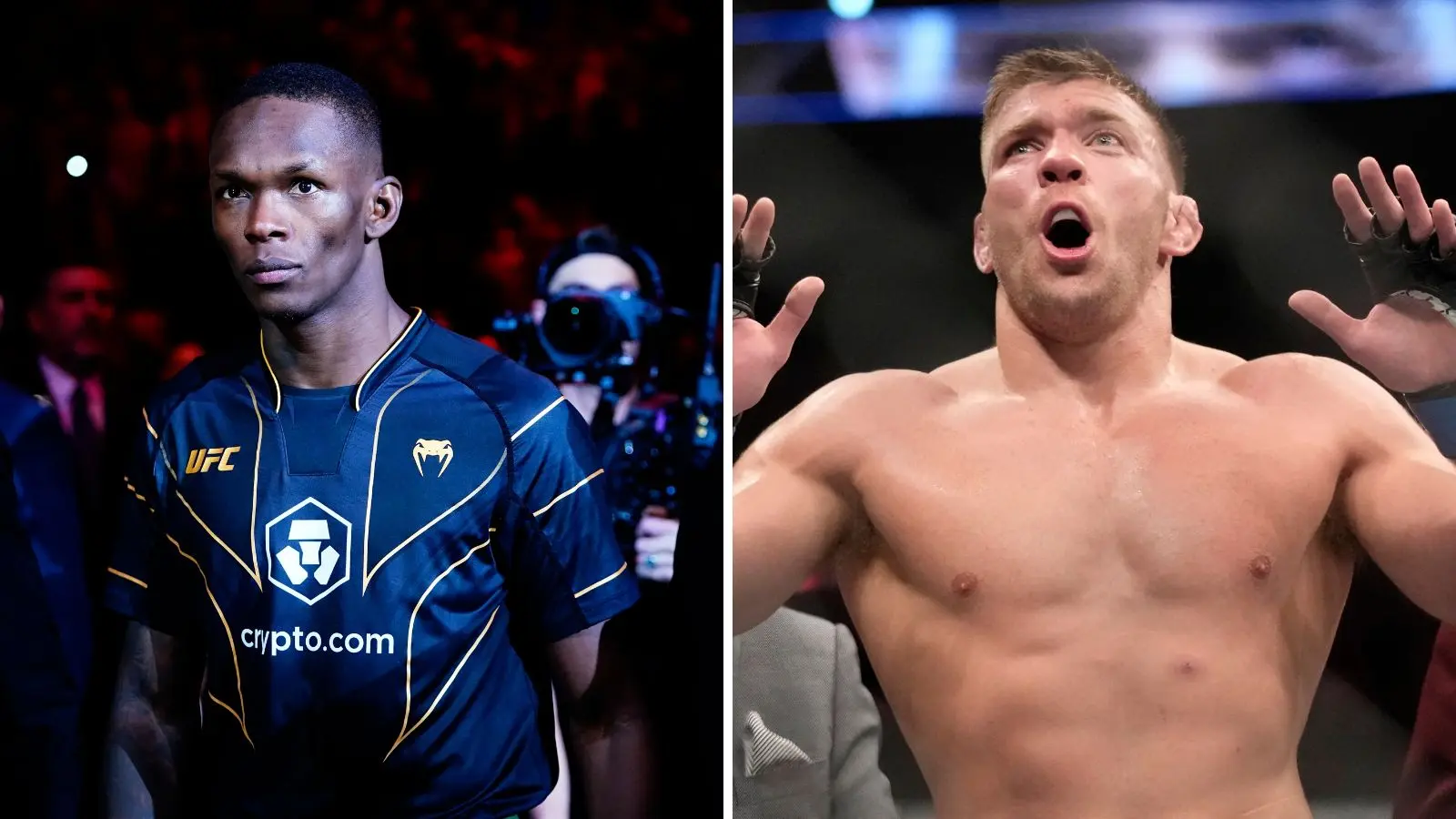 Israel Adesanya (L) and UFC middleweight champion Dricus Du Plessis (R)