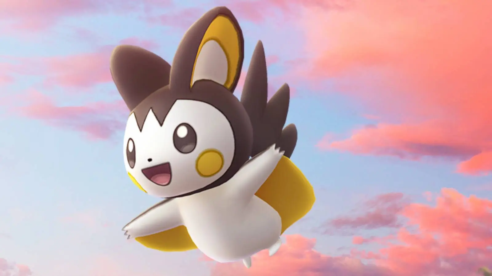 The Pokemon Emolga glides through the sky