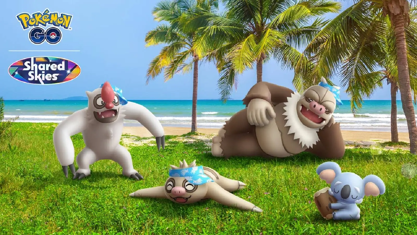 Promotional material for Pokemon Go Slumbering Sands shows Slakoth, Vigaroth, and Slaking all wearing visors, as well as Komala