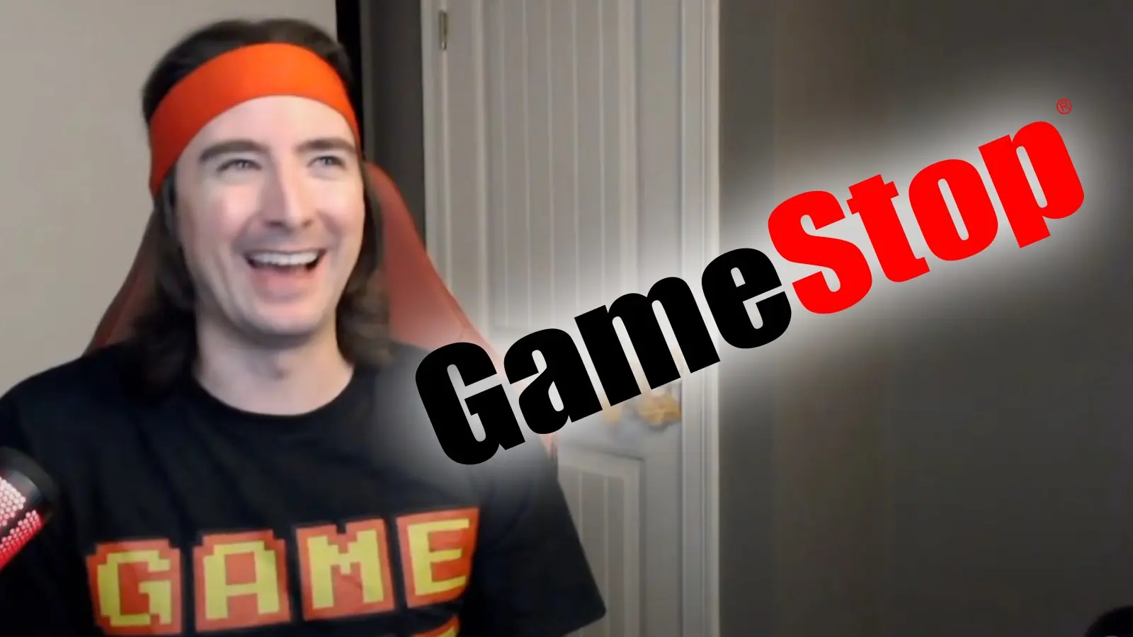 Keith Gill in bandana next to Gamestop logo