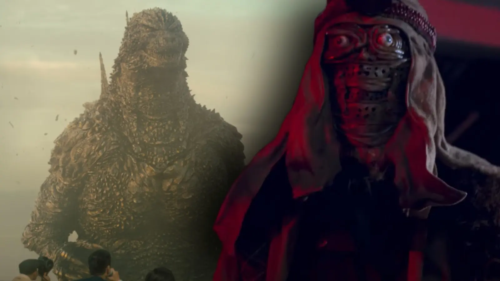 Stills from Godzilla Minus One and Lumberjack the Monster