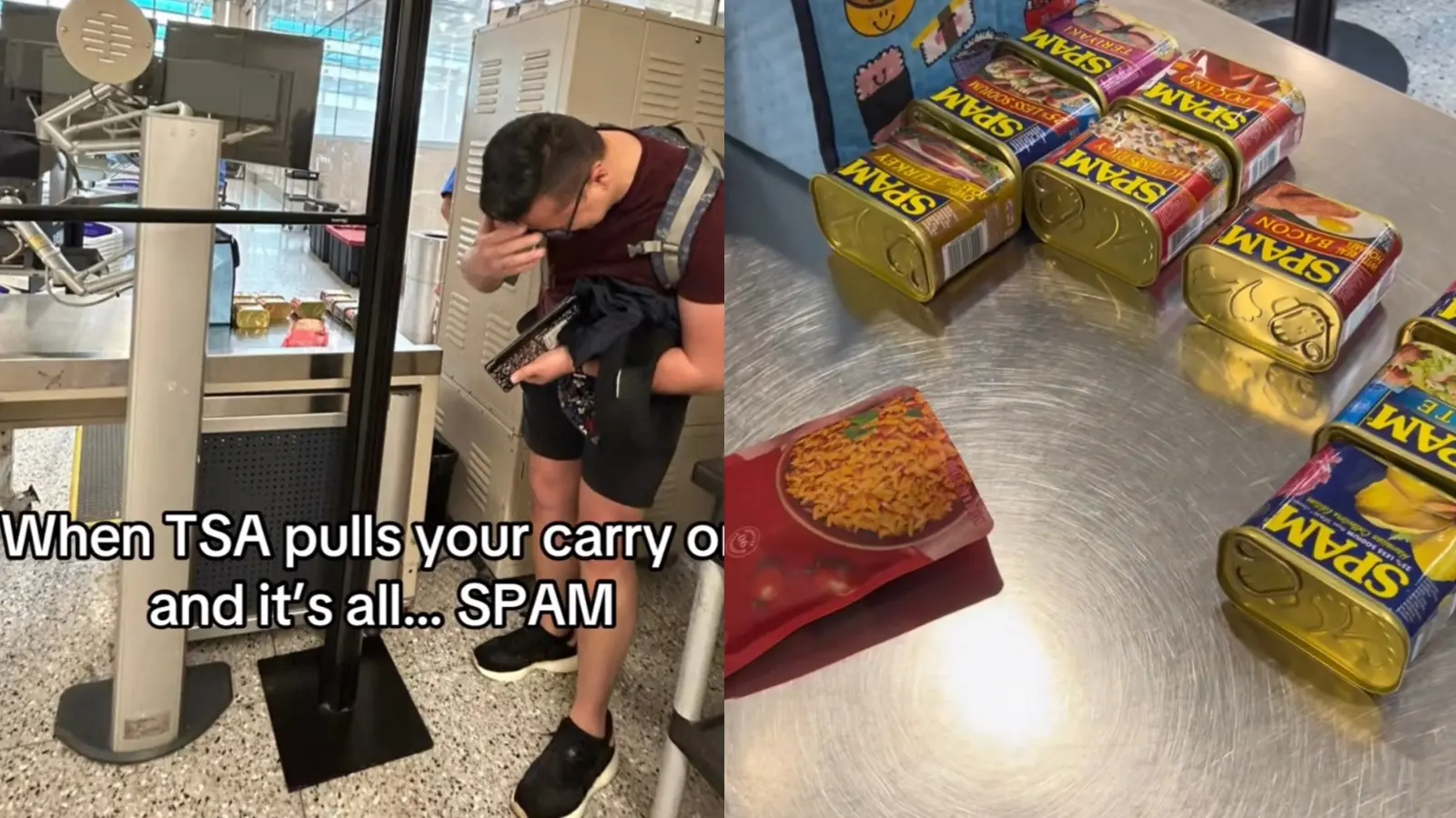 man was stopped at airport with spam in luggage