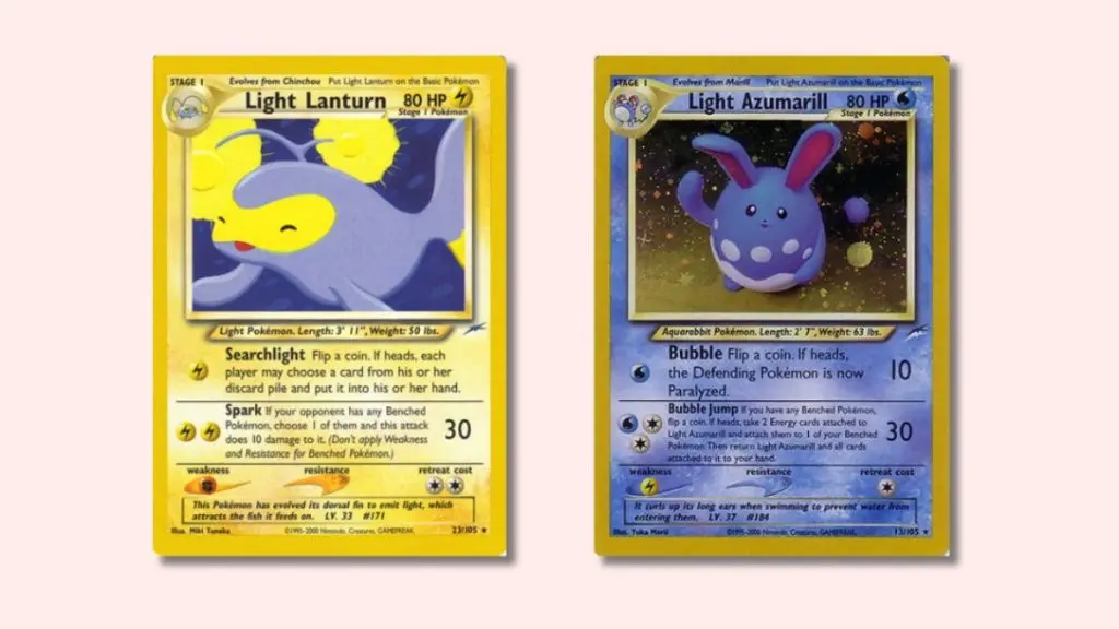 Light Lanturn and Light Azumarill Pokemon cards.