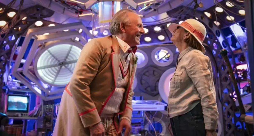 The Doctor (Peter Davison) and Tegan (Janet Fielding) in Tales of the Tardis: Earthshock