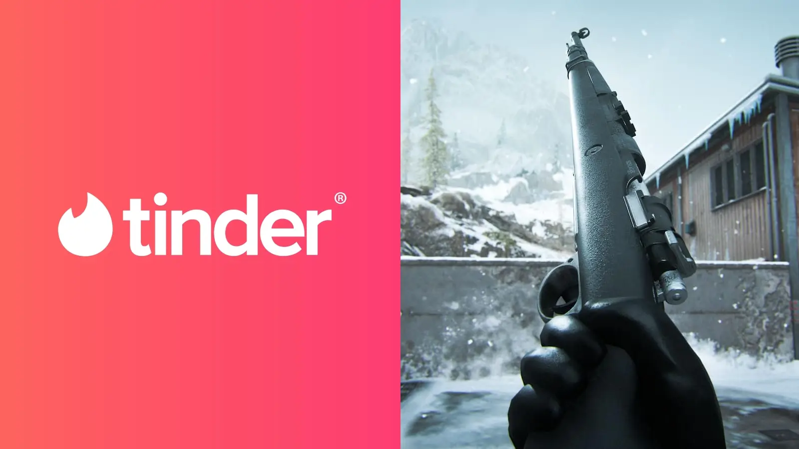 Side by side image of Tinder logo and the Kar98k marksman rifle in Modern Warfare 3