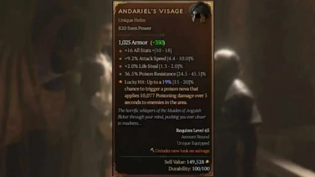 diablo 4 andariel's visage