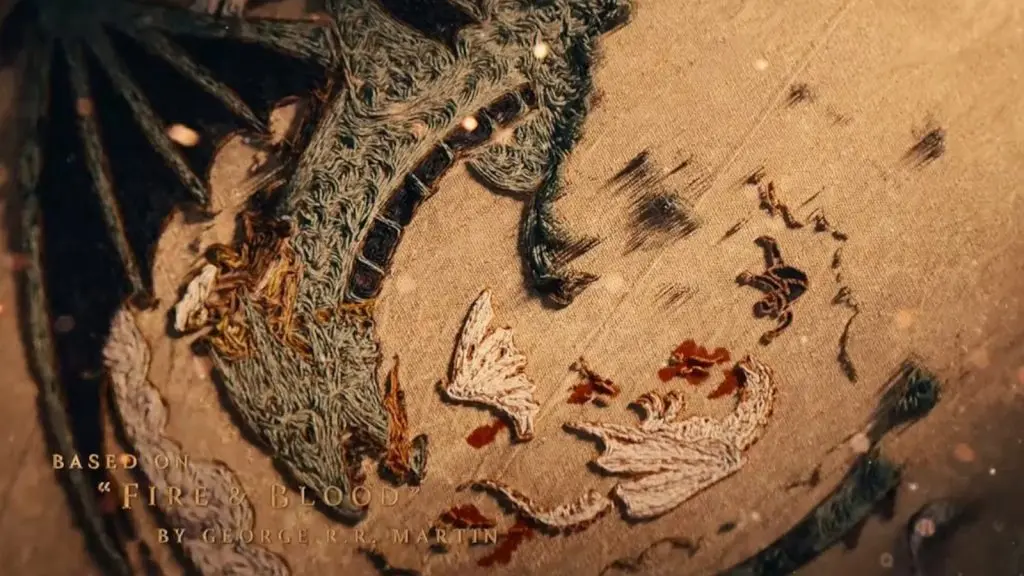 Lucerys and Arrax are killed by Vhagar in the House of the Dragon opening credits tapestry