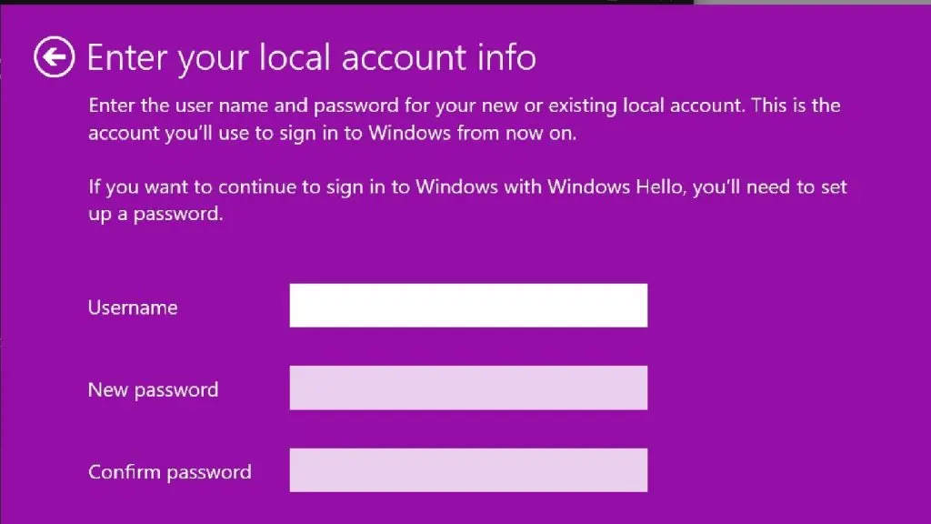 Set up profile for local Windows account