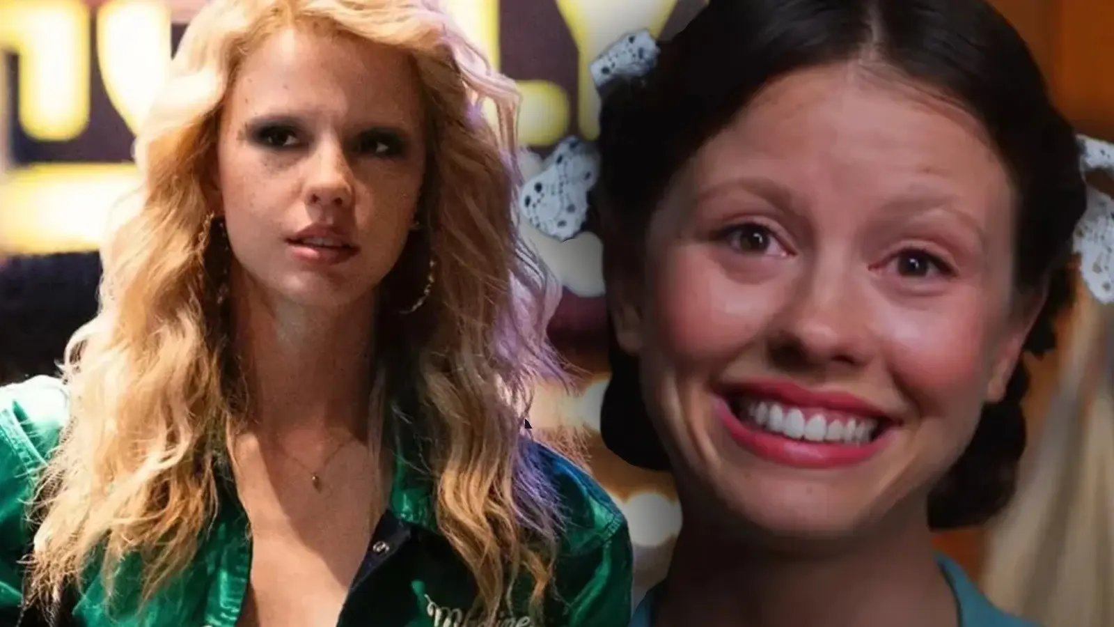 Mia Goth as Maxine in MaXXXine and Pearl in Pearl