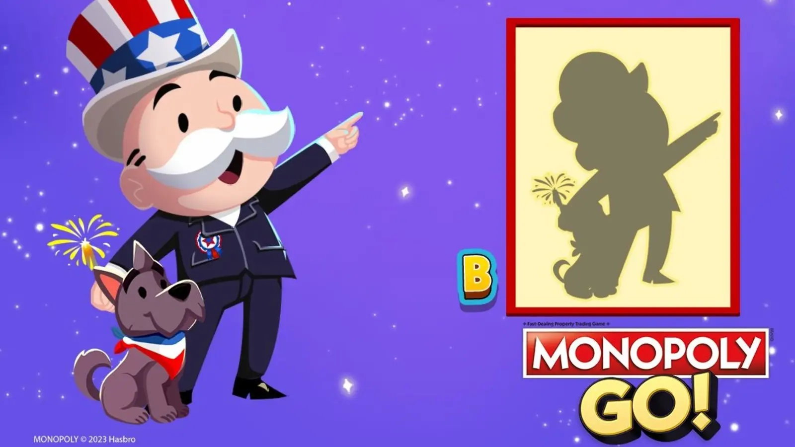 Old Man and his dog looking at 4th July FIreworks in Monopoly Go