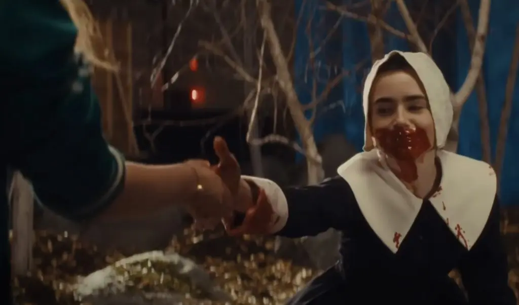 Lily Collins in The Puritan, a film-within-a-film in MaXXXine