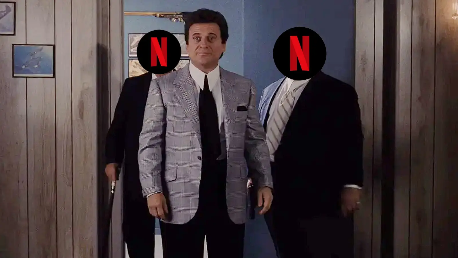 Joe Pesci at the end of Goodfellas with Netflix symbols