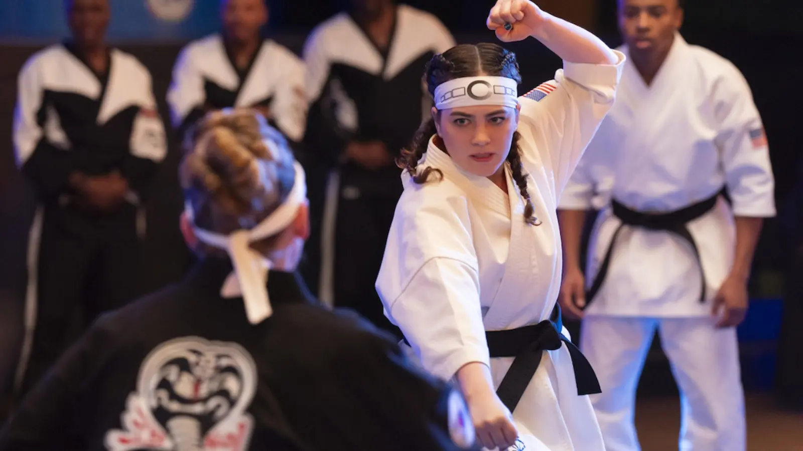 Samantha in action on the mat in Cobra Kai Season 6 Part 2.