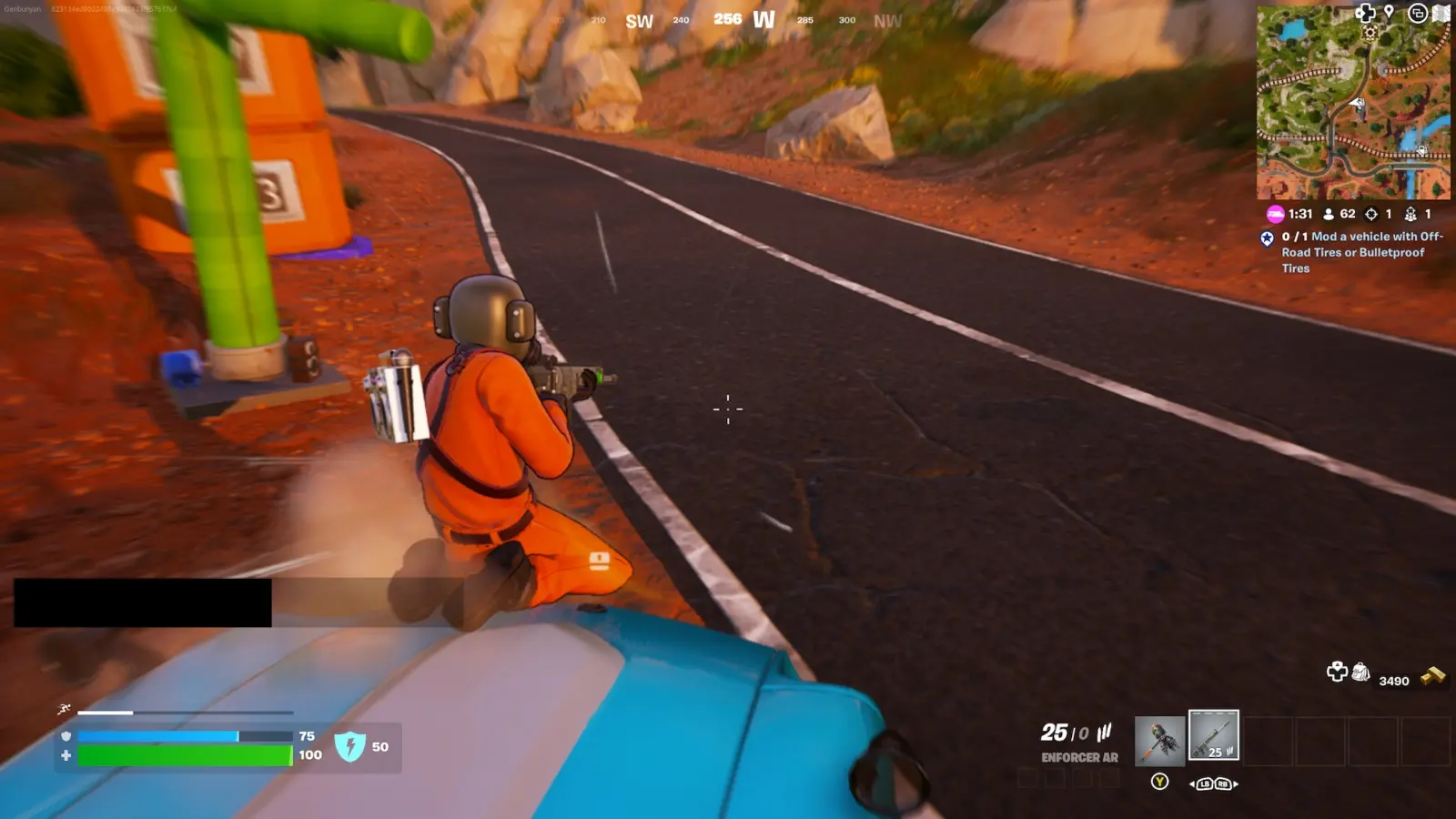 A screenshot featuring sliding across a vehicle in Fortnite.