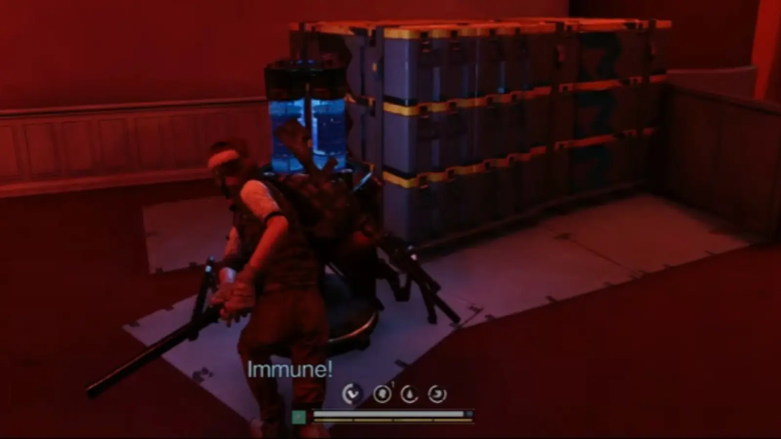 Once Human player activating a Power Equipment unit by hitting it with a Stun Baton.