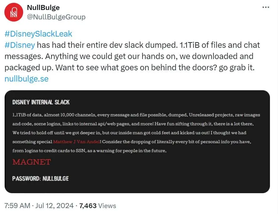 A screenshot of the NullBulge deleted tweet