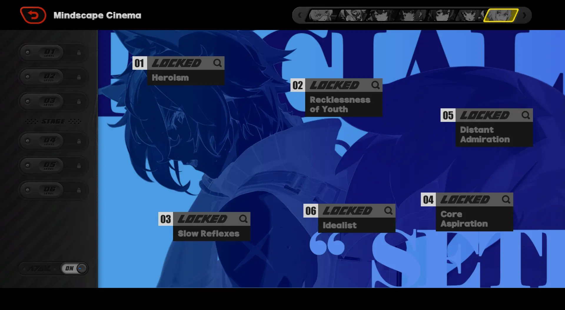 A screenshot of Seth's Mindscape Cinema screen from Zenless Zone Zero.