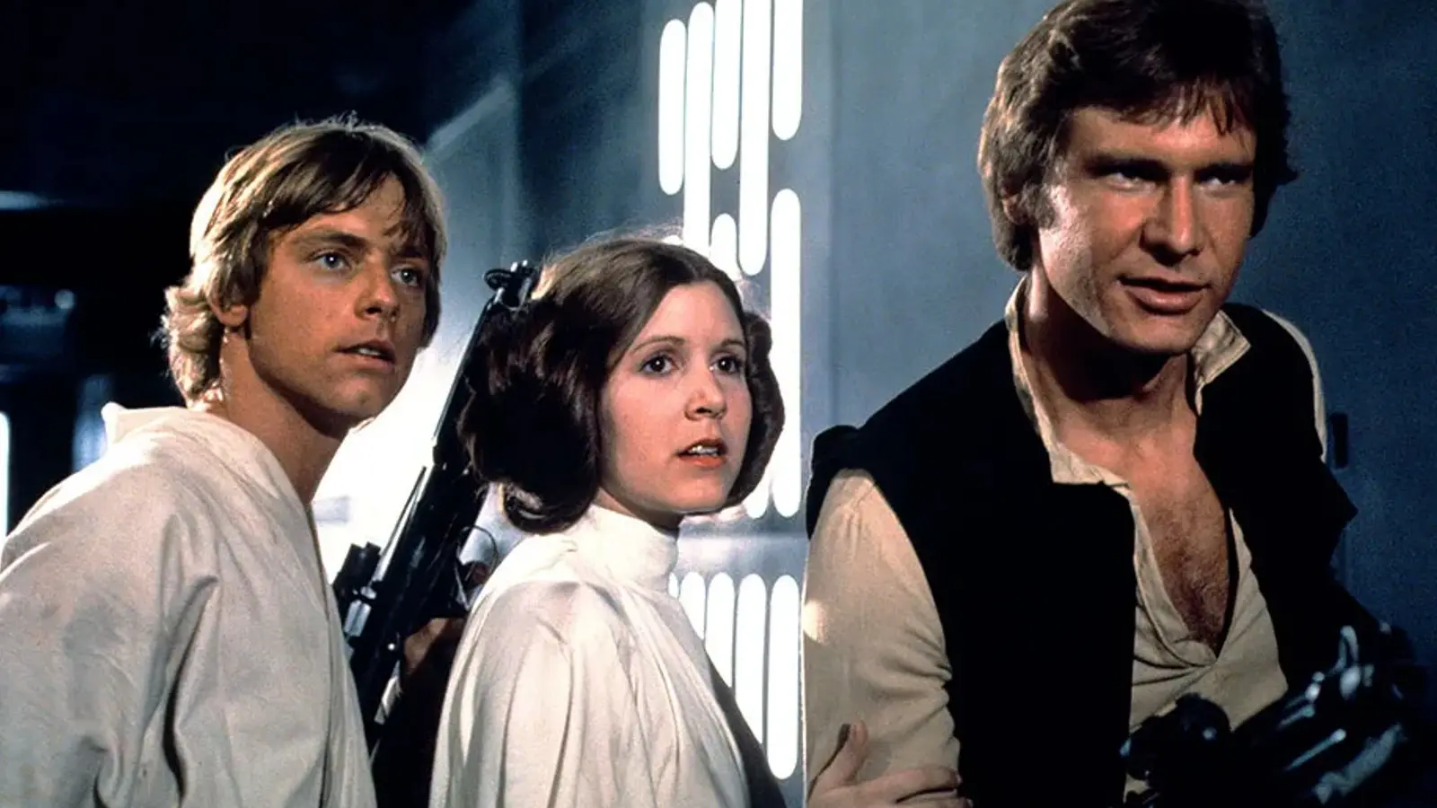 Luke, Leia, and Han in Star Wars.