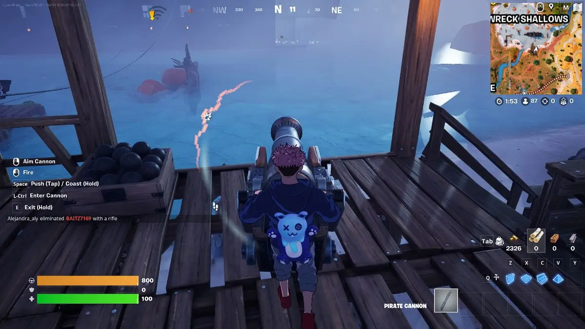 character firing a pirate cannon in Fortnite