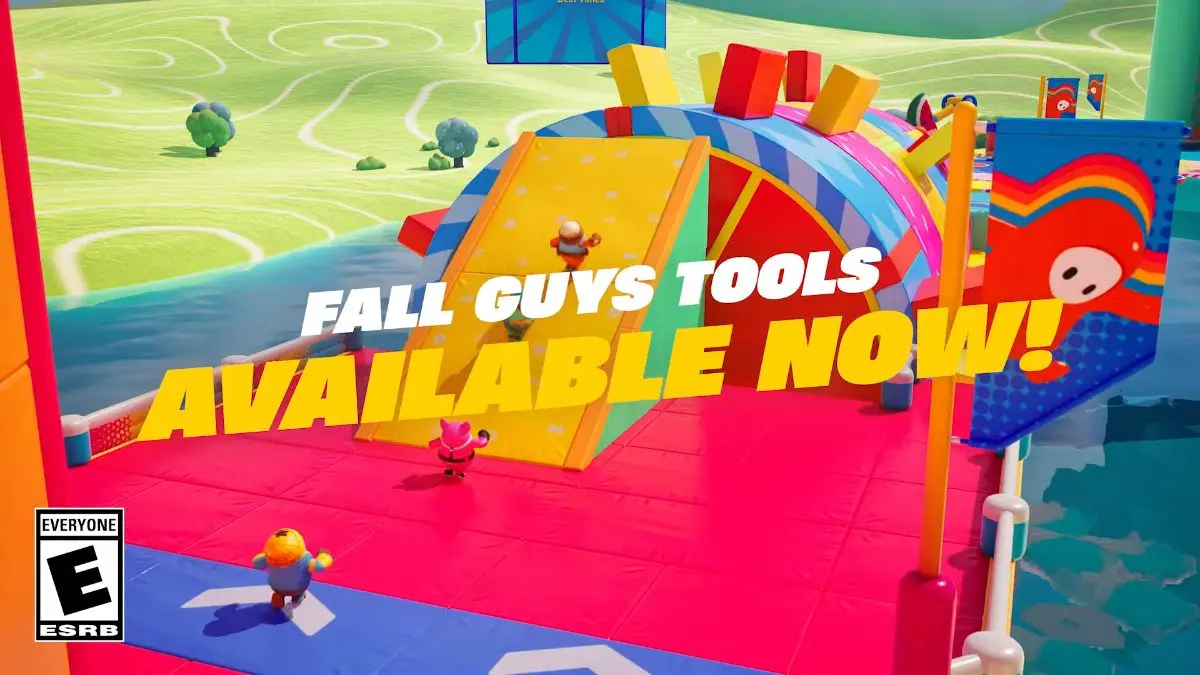 Fall Guys promo picture saying the content is available now