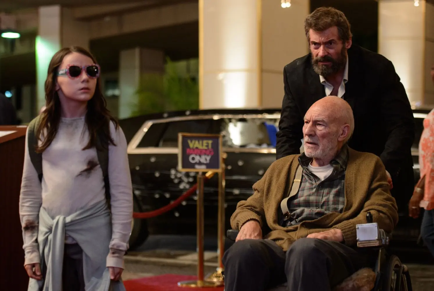 Wolverine, Charles, and Laura in Logan.