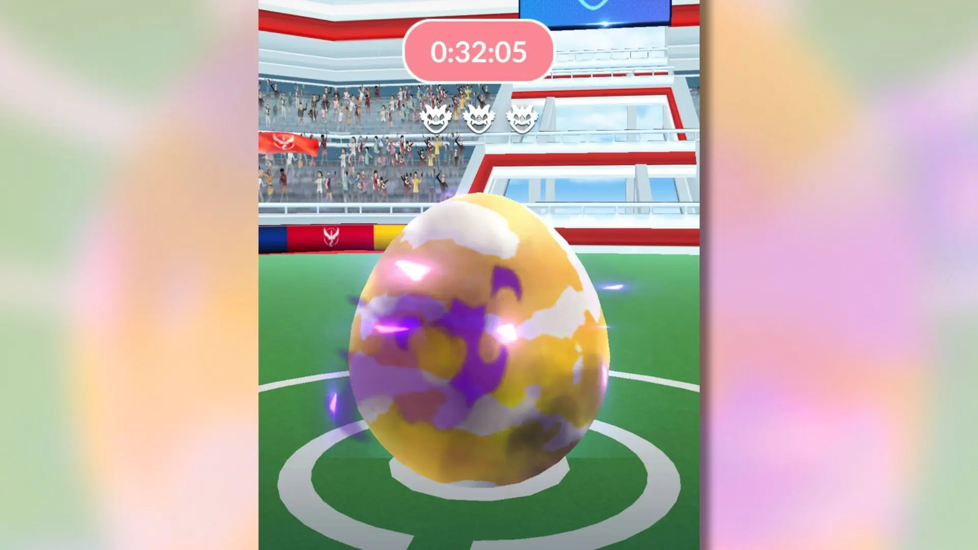 Pokemon Go Raid egg with blurred inverted background.