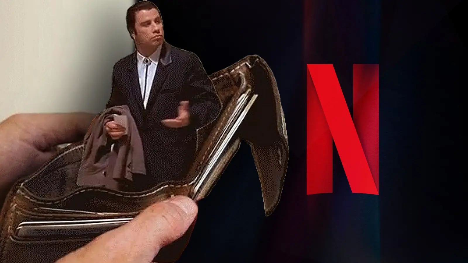 John Travolta in a wallet and the Netflix logo