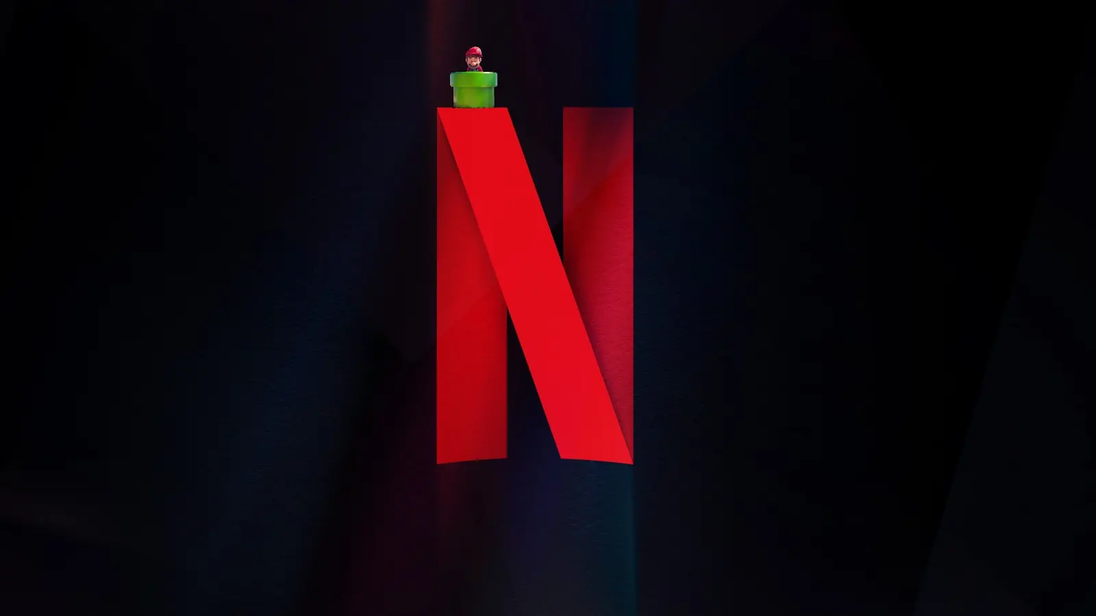 Mario coming out of a pipe on top of the Netflix logo